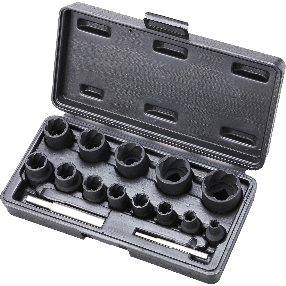 Set de dados (copas) de torsión con cuadro de 1/4” + 1/2” (15 piezas)